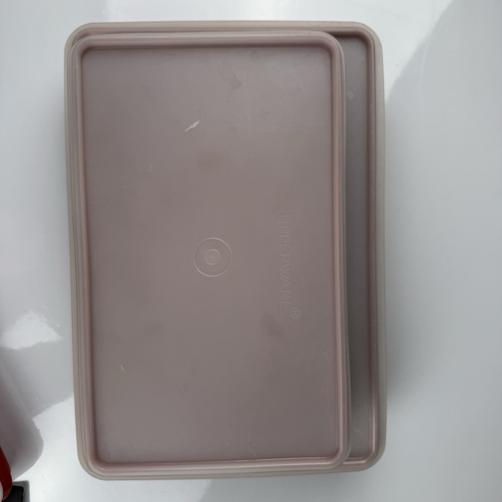 VTG TUPPERWARE Set Of 4 Rectangular Containers W/ Lids Sheer/Paprika - Picture 7 of 16
